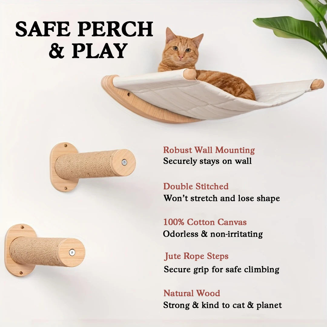 Wall-Mounted Cat Hammock & Shelves